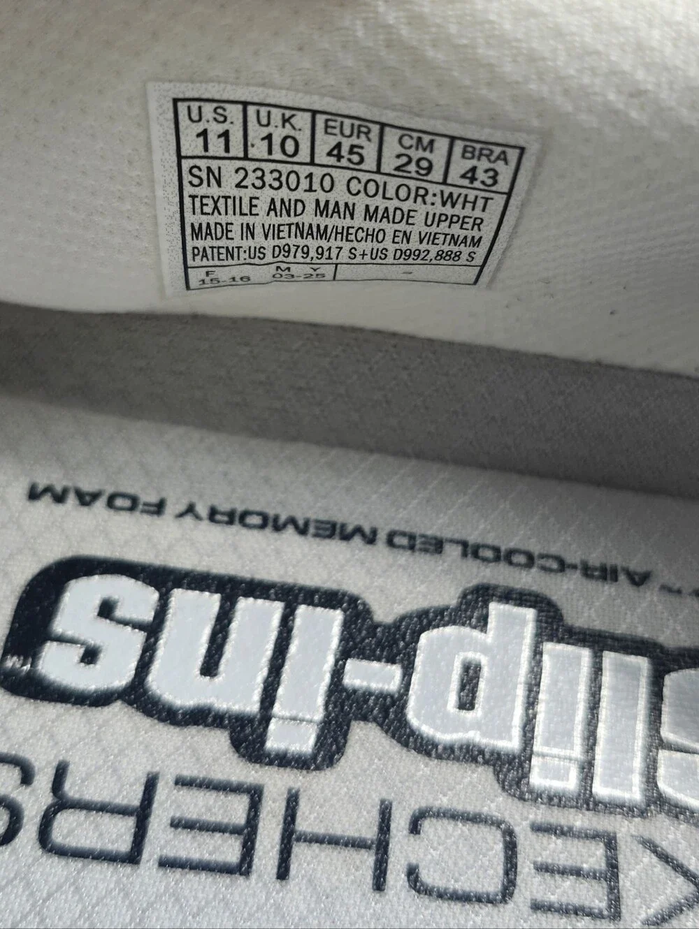 Skechers Men's 11 M White Hands Free Slip-ins Memory Foam Mesh Loafers White